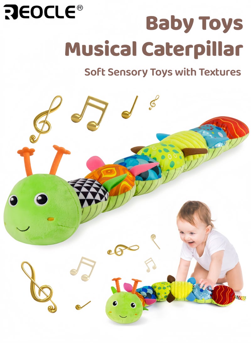 REOCLE Baby's Musical Caterpillar Toy with Crinkle Sound and Rattle Feature Soft Stuffed Animal with Sensory Textures for Tummy Time Play - Image 1