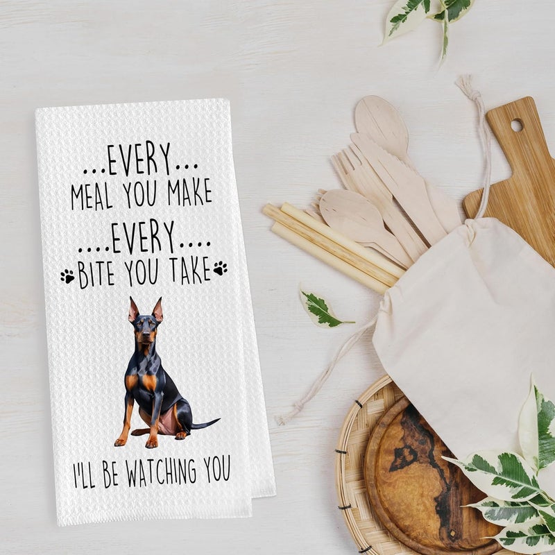 Geqtt Funny Doberman Dish Towels Set - Funny Doberman Gifts Decorative Waffle Kitchen Towels, Doberman Hand Towels, Doberman Tea Towels, Doberman Gifts (16×24 Inches, Set of 2) - Image 3