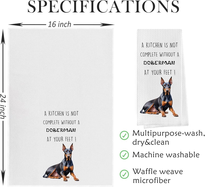 Geqtt Funny Doberman Dish Towels Set - Funny Doberman Gifts Decorative Waffle Kitchen Towels, Doberman Hand Towels, Doberman Tea Towels, Doberman Gifts (16×24 Inches, Set of 2) - Image 2