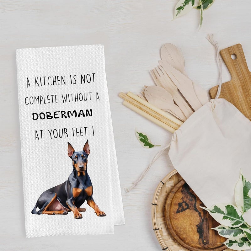 Geqtt Funny Doberman Dish Towels Set - Funny Doberman Gifts Decorative Waffle Kitchen Towels, Doberman Hand Towels, Doberman Tea Towels, Doberman Gifts (16×24 Inches, Set of 2) - Image 4