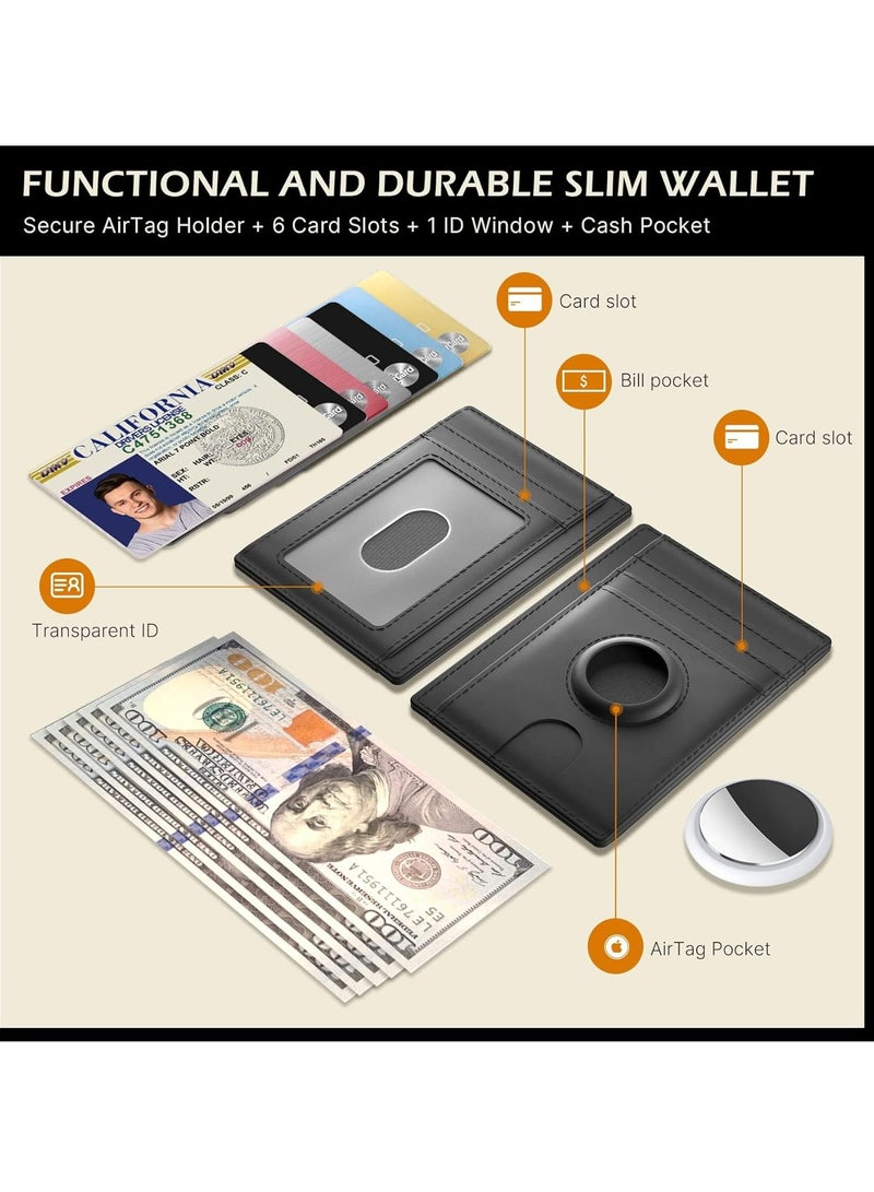 SOLARAE Leather AirTag Wallet, Sleek RFID Blocking Men's & Women's Wallet - Holds AirTag (Not Included) - Thin, Stylish Design for Front Pocket - Image 2
