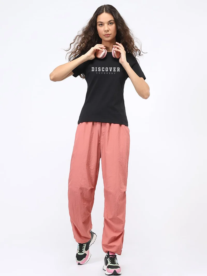 NOBERO  Black Graphic Print T-Shirt for Women for Women | Best Price UAE