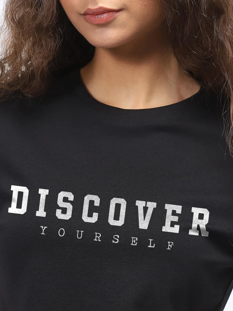 NOBERO  Black Graphic Print T-Shirt for Women for Women | Best Price UAE