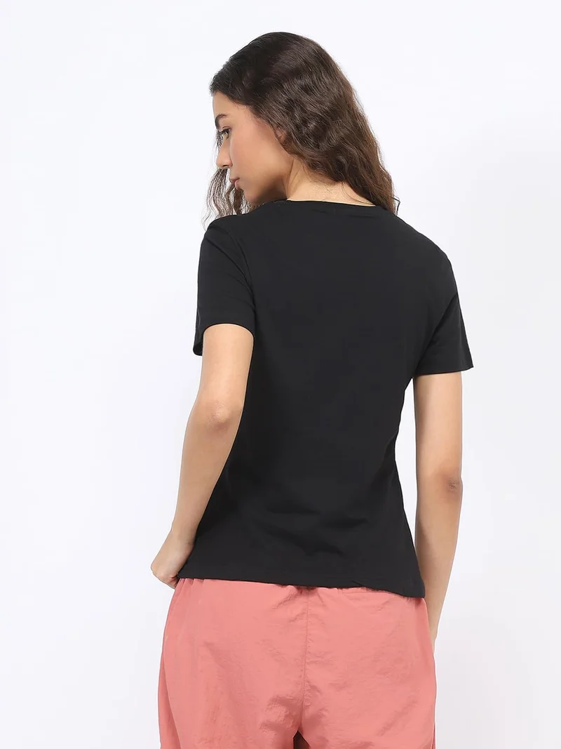 NOBERO  Black Graphic Print T-Shirt for Women for Women | Best Price UAE
