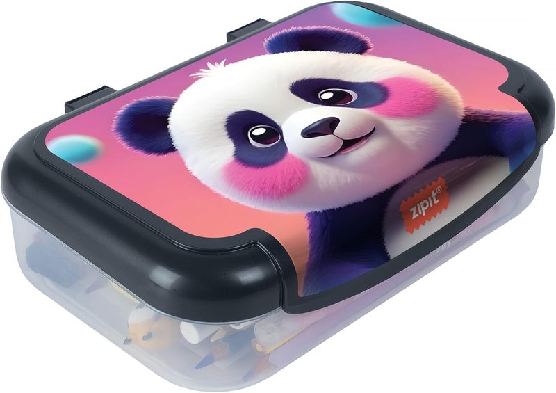 Zipit Recycled Plastic Pencil Box for Girls, Cute Pencil Case for School, Large Capacity Stationery Organizer Box, Panda - Image 1
