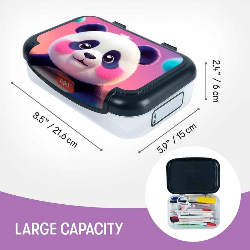 Zipit Recycled Plastic Pencil Box for Girls, Cute Pencil Case for School, Large Capacity Stationery Organizer Box, Panda - Image 3