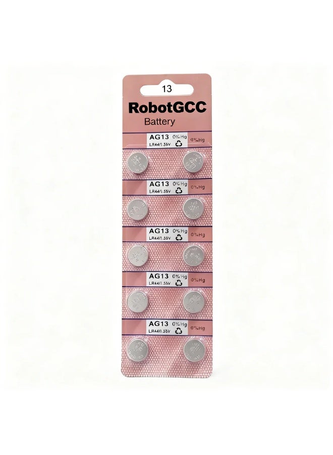 robotgcc AG13 LR44 LR13 1.55V Alkaline Watch Battery 10-Pack High Quality Button Cell Batteries with Stable Voltage, Mercury Free Design for Watches, Toys, Calculators, Thermometers and Small Electronics - Image 1