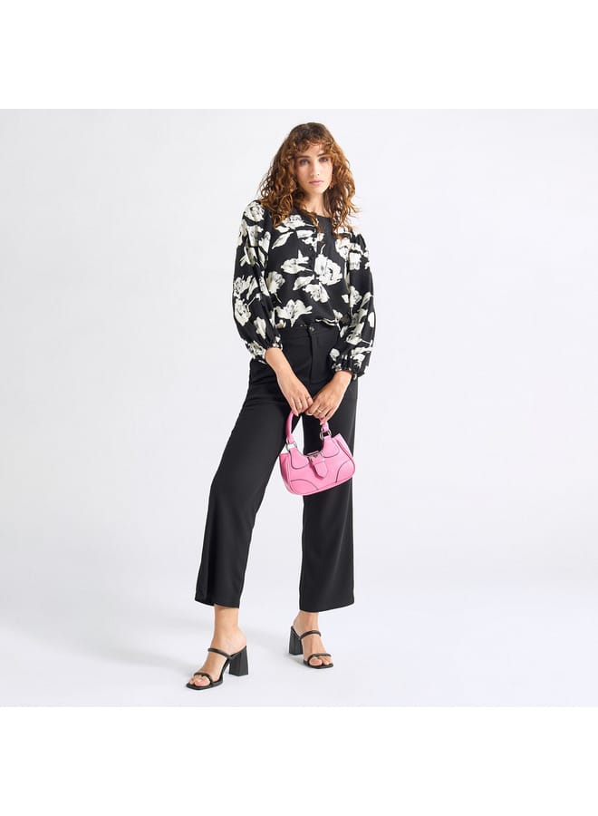 Splash FAV All-Over Floral Print Crew Neck Top with Volume Sleeves  - Image 2