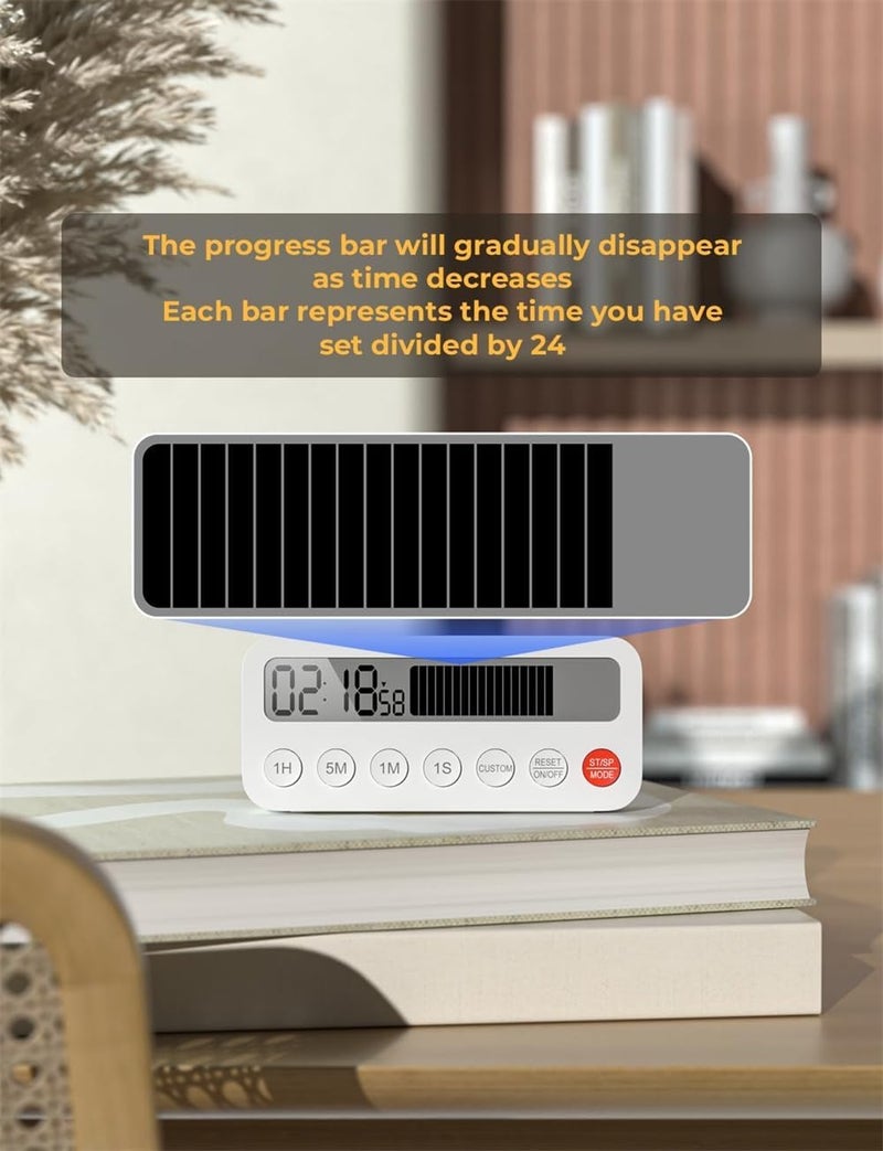 Digital Timer with Countdown Progress Bar, Magnetic Timer for Classroom, 3 Volume Levels, Mute-Low-High, Clock Mode, Memory Function, Timer for Kids - Image 2