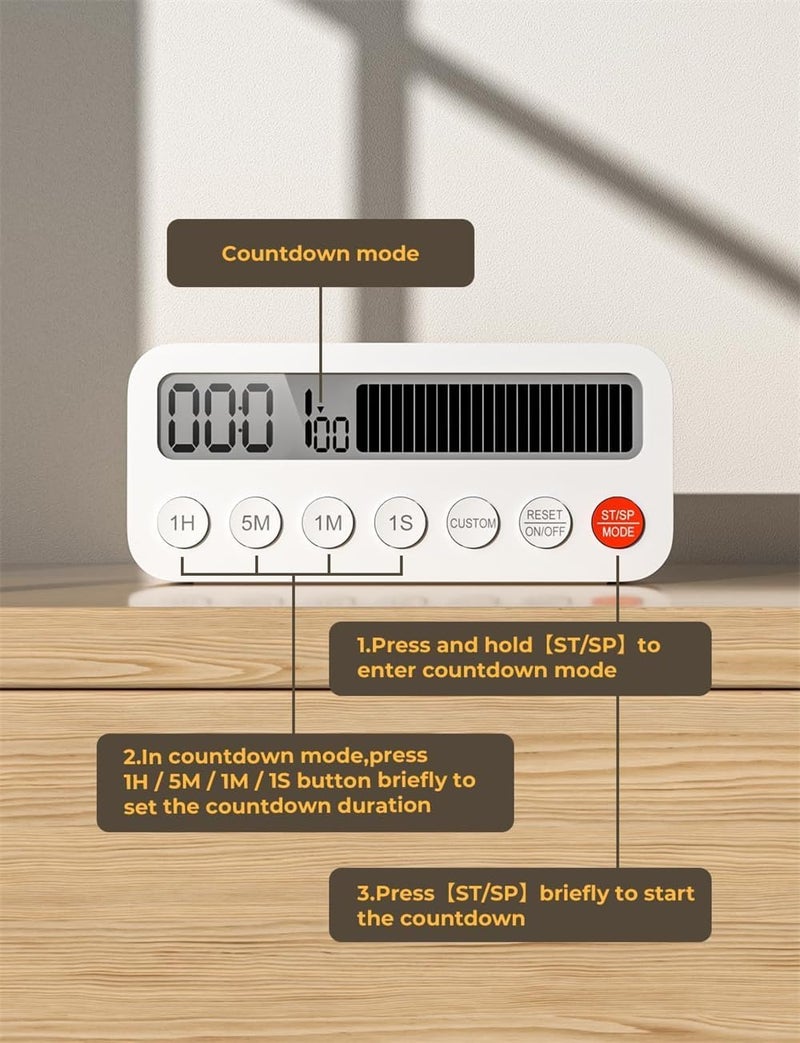 Digital Timer with Countdown Progress Bar, Magnetic Timer for Classroom, 3 Volume Levels, Mute-Low-High, Clock Mode, Memory Function, Timer for Kids - Image 4