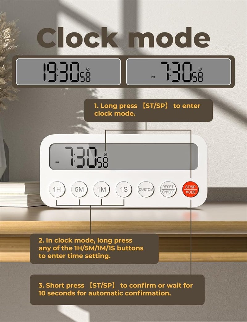 Digital Timer with Countdown Progress Bar, Magnetic Timer for Classroom, 3 Volume Levels, Mute-Low-High, Clock Mode, Memory Function, Timer for Kids - Image 3