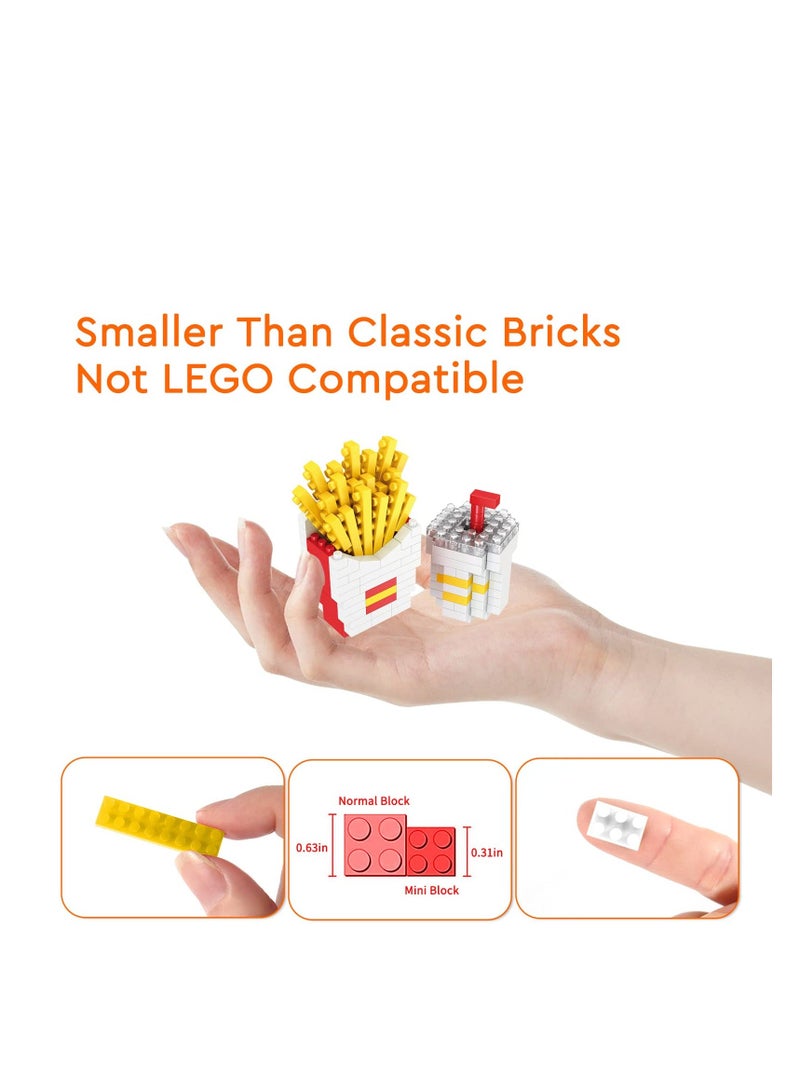 إسكدنيا مجموعة ألعاب كتل البناء الصغيرة مدينة الوجبات السريعة 4 عبوات للأطفال، مجموعة الطوب الصغيرة هدايا حفلة، أكياس الهدايا، هدايا ، حلوى همبرغر، بطاطس مقلية، كعكة، فشار - Image 2