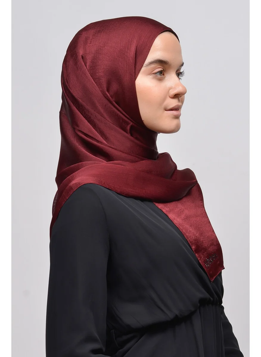 التوبة Janjan Shiny Satin Textured Hijab Evening Dress Chiffon Shawl-Dark Claret Red