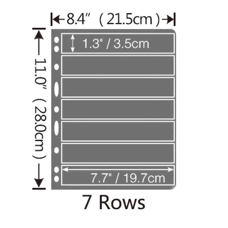 7 Rows Stamp Album 10 Page 9 Hole Binder Inserts 7.7x1.35 Inch Collection Set - Image 2
