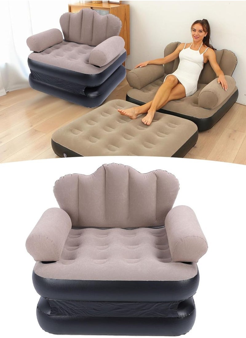 ELTRAZONE Inflatable Sofa Bed – Portable, Foldable Thickened Flocked PVC Blow-Up Couch Mattress with High Load Bearing Capacity 6.1lb – Comfortable, Lightweight Air Sofa for Home, Camping, Outdoor, Beach, Travel – Multicolour Durable Design  - Image 3