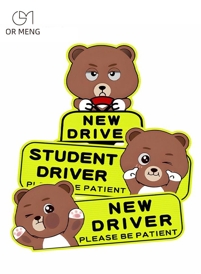 OR MENG 3 Pcs Reflective New Driver Stickers for Car, Student Driver Car Magnet, New Driver Stickers Signs Please Be Patient Safety Signs Cute Bear Style - Image 1