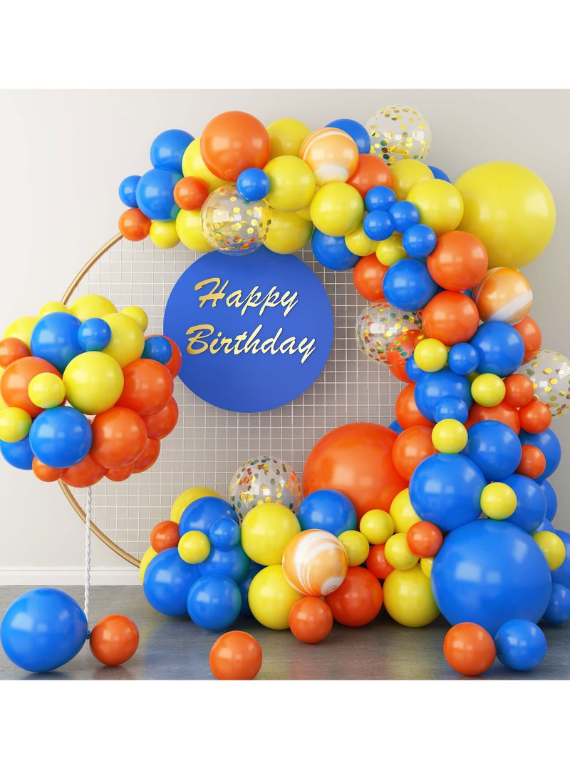 Balloon Garland Arch kit Decorations, 100PCS Orange Yellow Blue Ballons With Confetti Agate Balloons for Birthdays Baby Showers Bridal Shower Themes Party Backdrop Decor - Image 1