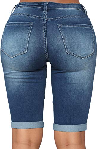 roswear Womens Mid Rise Roll Cuff Bermuda Stretch Denim Jean Shorts Blue X-Large - Image 2