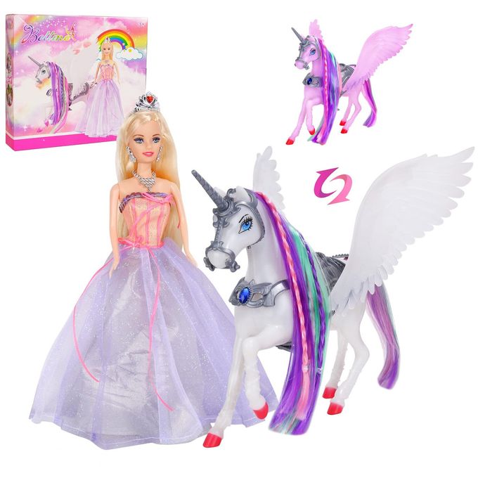 Bettina Color Changing Unicorn & Princess Doll, Color Change on Whole Unicorn Under Sunshine, 11.5'' Princess Doll Toy, Unicorn Toys with Removable Saddle&Wings - Image 1