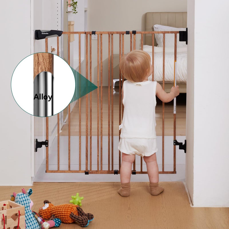 Babelio Baby Gate for Stairs & Doorways, 26-43" W 28" H No Bottom Bar| Easy Installation| One-Handed Operation| Auto-Close| Hardware Mount (Drill Needed) Safety Dog/Pet Gate (Brown Wood Pattern) - Image 3