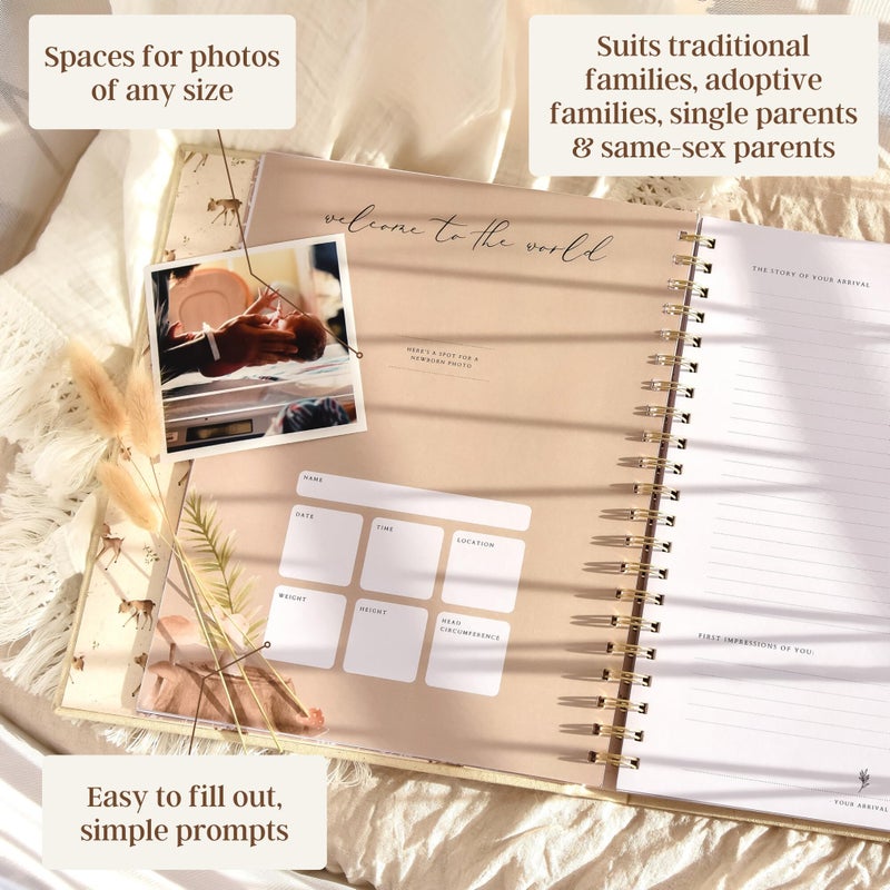 Peachly Unisex Baby Memory Book | Minimalist First Year Baby Book Keepsake for Milestones | Baby Scrapbook for Boy or Girl | Natural Linen - Forest - Image 4