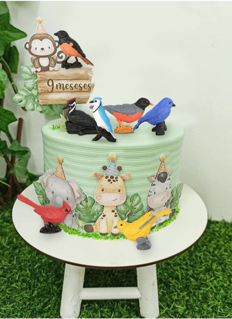 Toy Bird Figures, 7pcs Mini Bird Figurines for Kids Birds Cake Cupcake Topper, Miniature Birds Animal Figure, Bird Educational Toy, Bird Cake Decoration Backyard Birds Toys, Party Gift for Kids