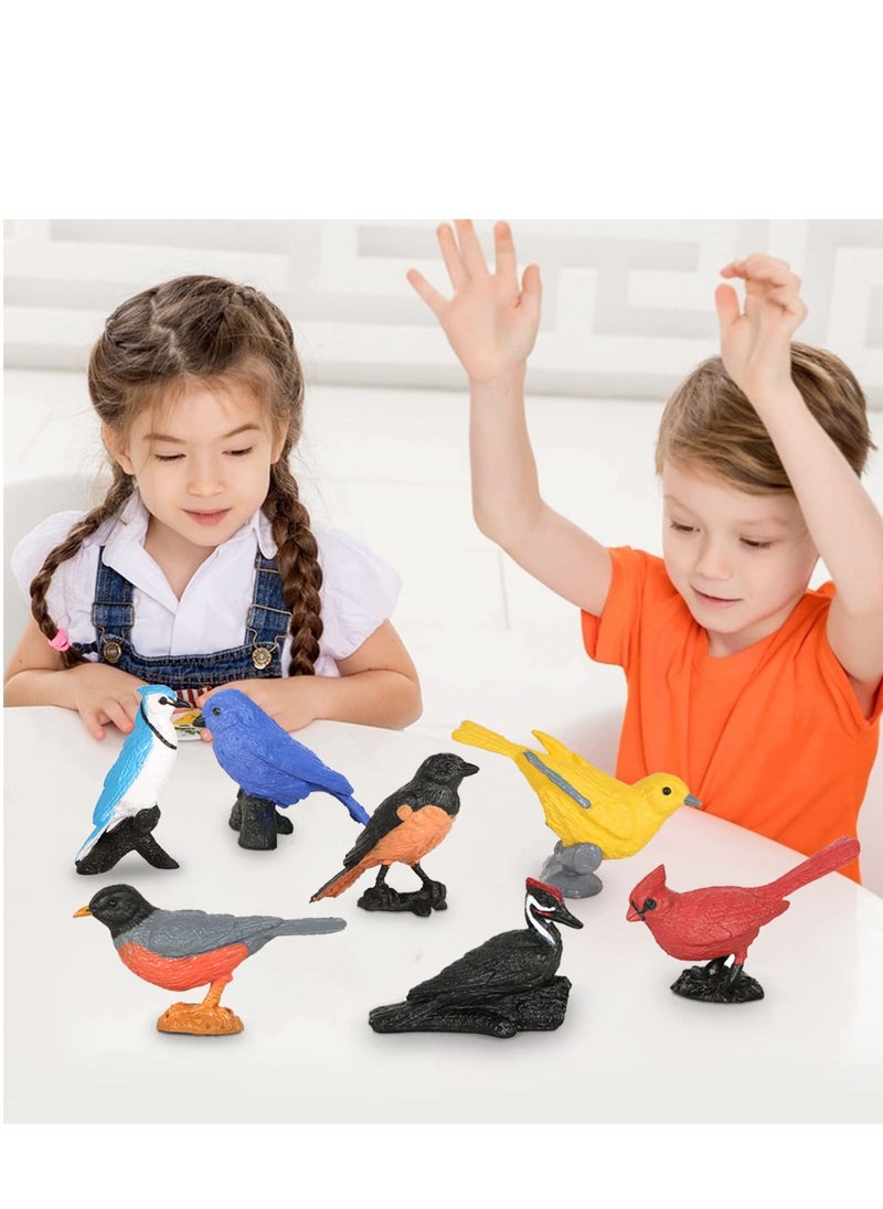 Toy Bird Figures, 7pcs Mini Bird Figurines for Kids Birds Cake Cupcake Topper, Miniature Birds Animal Figure, Bird Educational Toy, Bird Cake Decoration Backyard Birds Toys, Party Gift for Kids