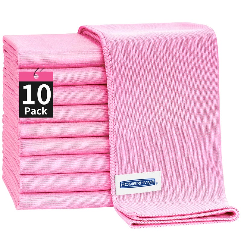 HOMERHYME Microfiber Cleaning Cloth - 10 Pack Glasses Cleaning Cloth, 16" x 14" Window Cleaning Rags, Streak Free Lint Free Polishing Cloths Wipes for Eye Glass, Stainless Steel, Windshield, Pink - Image 1