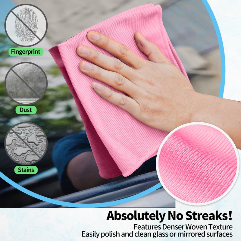 HOMERHYME Microfiber Cleaning Cloth - 10 Pack Glasses Cleaning Cloth, 16" x 14" Window Cleaning Rags, Streak Free Lint Free Polishing Cloths Wipes for Eye Glass, Stainless Steel, Windshield, Pink - Image 3