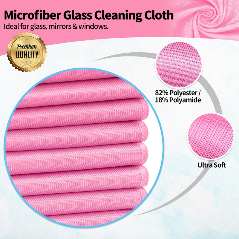 HOMERHYME Microfiber Cleaning Cloth - 10 Pack Glasses Cleaning Cloth, 16" x 14" Window Cleaning Rags, Streak Free Lint Free Polishing Cloths Wipes for Eye Glass, Stainless Steel, Windshield, Pink - Image 2