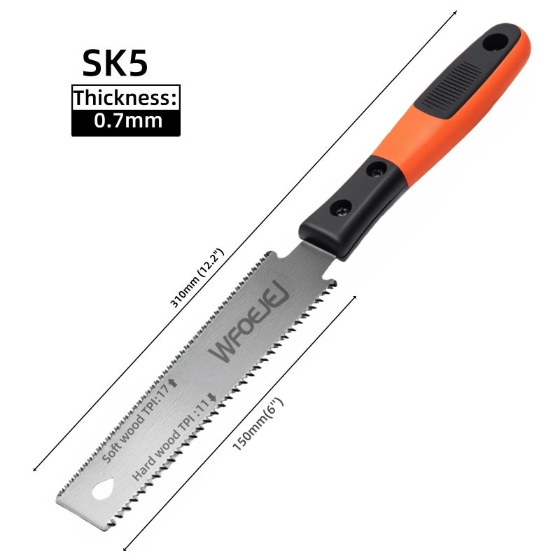 WFOEJEJ Japanese Hand Saw, 6-Inch Double-Edge Pull Saw, SK5 Flexible Blade,11/17 TPI Blade with Soft Grip Handle for Hardwood & Softwood Woodworking (Japanese Hand Saw) - Image 3