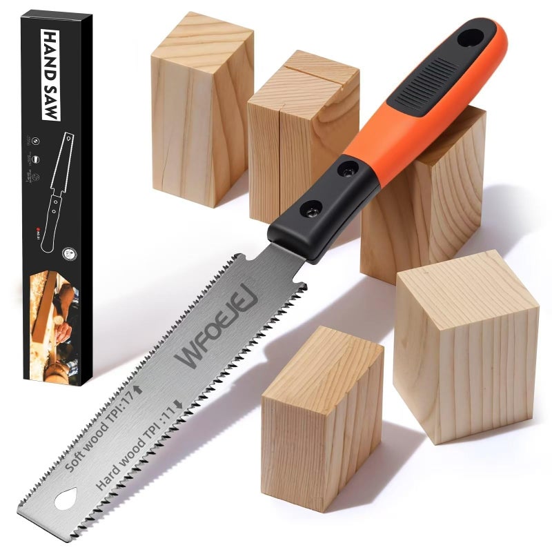 WFOEJEJ Japanese Hand Saw, 6-Inch Double-Edge Pull Saw, SK5 Flexible Blade,11/17 TPI Blade with Soft Grip Handle for Hardwood & Softwood Woodworking (Japanese Hand Saw) - Image 1