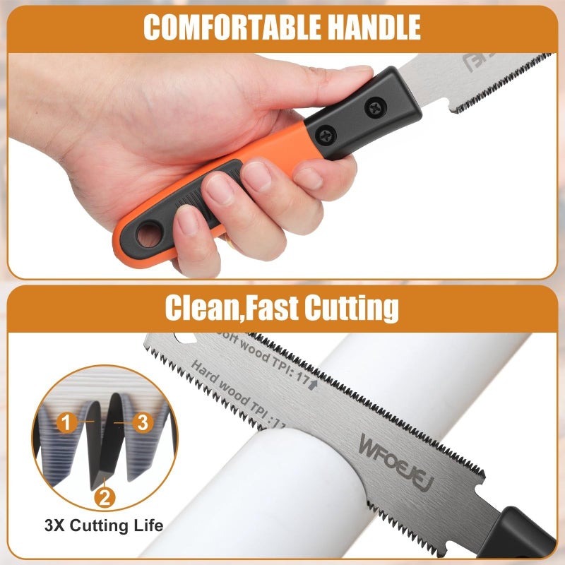 WFOEJEJ Japanese Hand Saw, 6-Inch Double-Edge Pull Saw, SK5 Flexible Blade,11/17 TPI Blade with Soft Grip Handle for Hardwood & Softwood Woodworking (Japanese Hand Saw) - Image 5