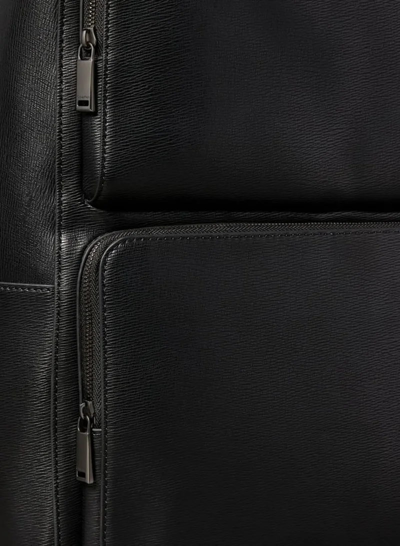 Calvin Klein Black Slim Saffiano Emblem Logo Backpack for Men | Best Price UAE