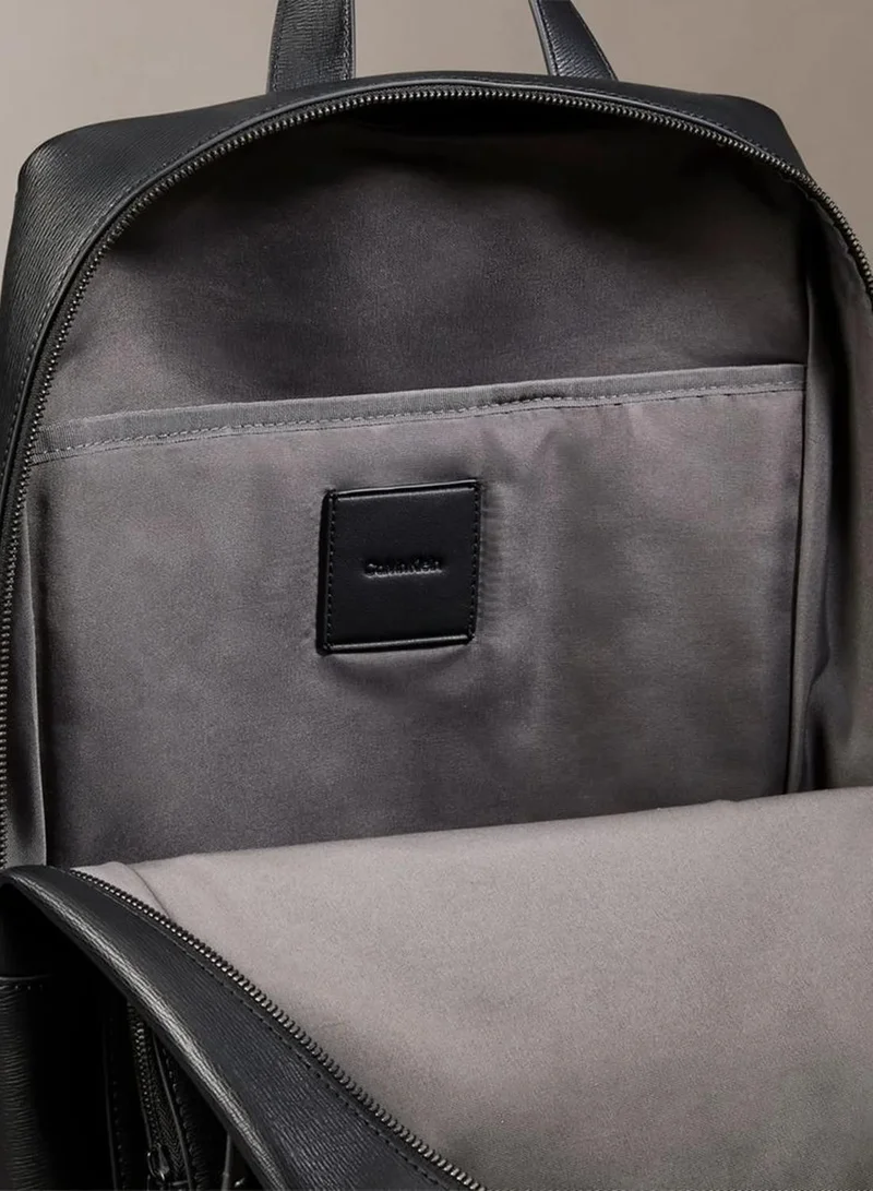Calvin Klein Black Slim Saffiano Emblem Logo Backpack for Men | Best Price UAE