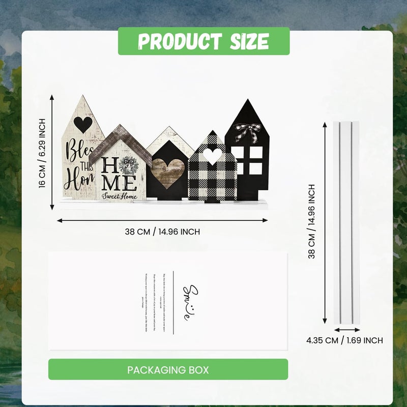 Sm:)e Smile Wooden Indoor Decorations Standing Signs, 4pcs Small House Shapes, Wooden Holiday Decor Shelf Table Sign - Image 2