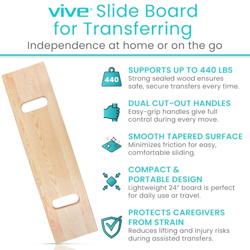 Vive Transfer Board Patient Slide Assist Device Transferring from Wheelchair to Bed Toilet Car Bathtub Heavy Duty Sliding for Elderly Handicapped Disabled 24x8x075 - Image 3