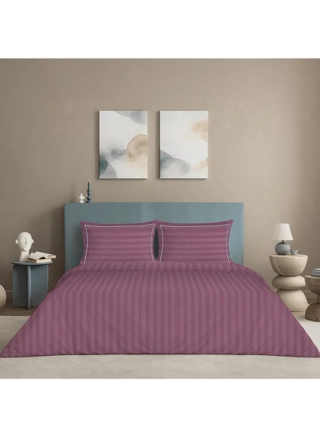 MULBERRY LIVING 100% Cotton Queen Duvet Cover - 300 TC Elysian Stripes(2cm). Width 240 x Length 220cms - Plum