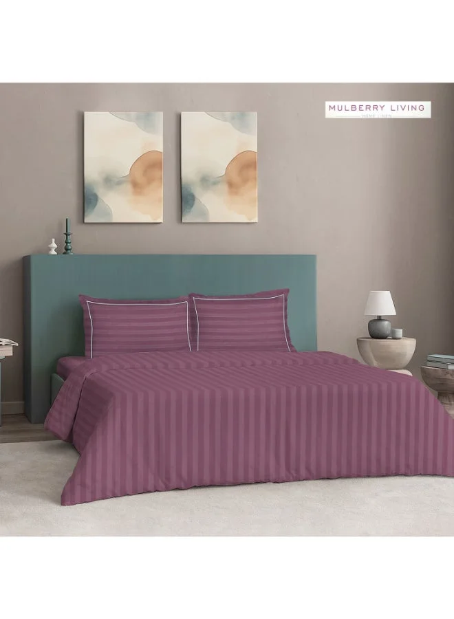 MULBERRY LIVING 100% Cotton Queen Duvet Cover - 300 TC Elysian Stripes(2cm). Width 240 x Length 220cms - Plum