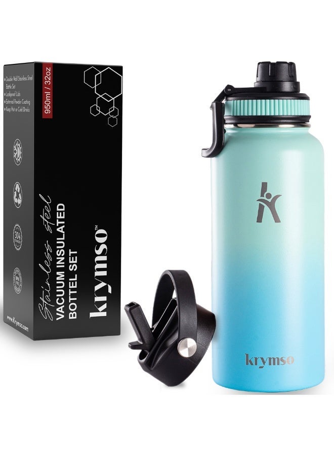 KRYMSO 950ml Stainless Steel Water Bottle, Sports Bottle with Straw, Double Wall Insulated Water Bottle, Thermos Flask, Water Bottle for kids, Gym - Image 1