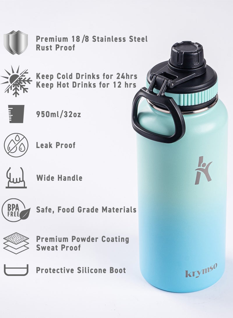 KRYMSO 950ml Stainless Steel Water Bottle, Sports Bottle with Straw, Double Wall Insulated Water Bottle, Thermos Flask, Water Bottle for kids, Gym - Image 2