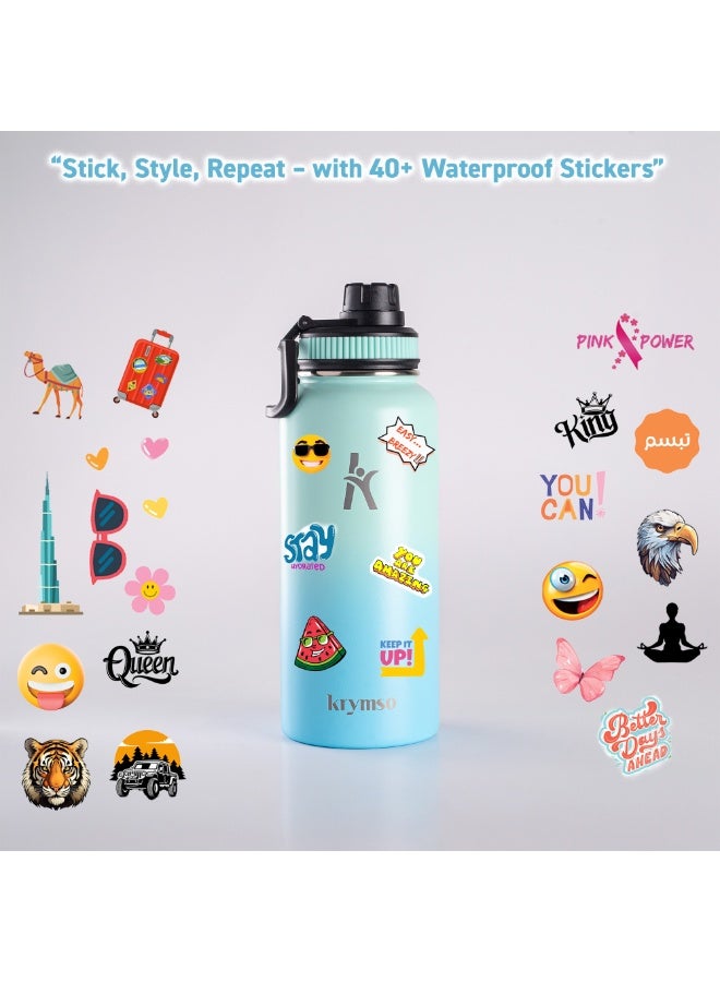 KRYMSO 950ml Stainless Steel Water Bottle, Sports Bottle with Straw, Double Wall Insulated Water Bottle, Thermos Flask, Water Bottle for kids, Gym - Image 3