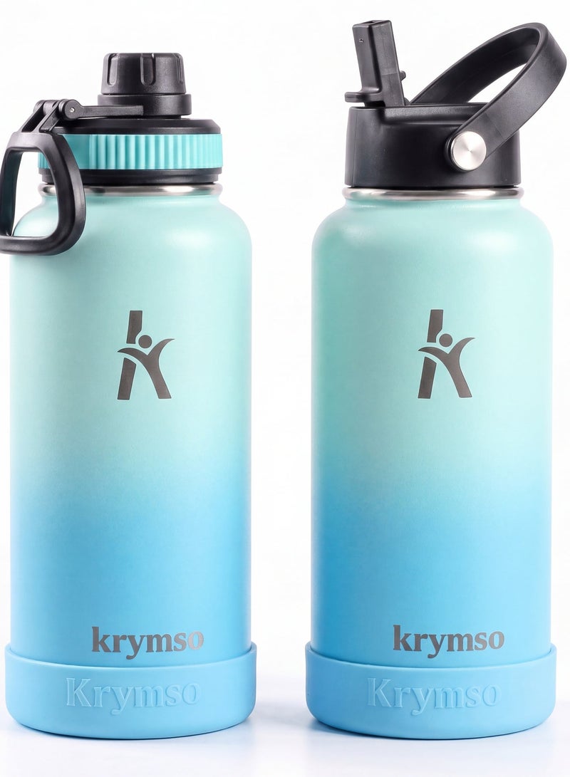 KRYMSO 950ml Stainless Steel Water Bottle, Sports Bottle with Straw, Double Wall Insulated Water Bottle, Thermos Flask, Water Bottle for kids, Gym - Image 1