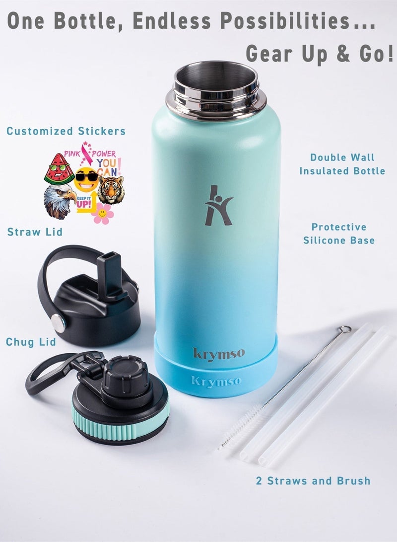 KRYMSO 950ml Stainless Steel Water Bottle, Sports Bottle with Straw, Double Wall Insulated Water Bottle, Thermos Flask, Water Bottle for kids, Gym - Image 5