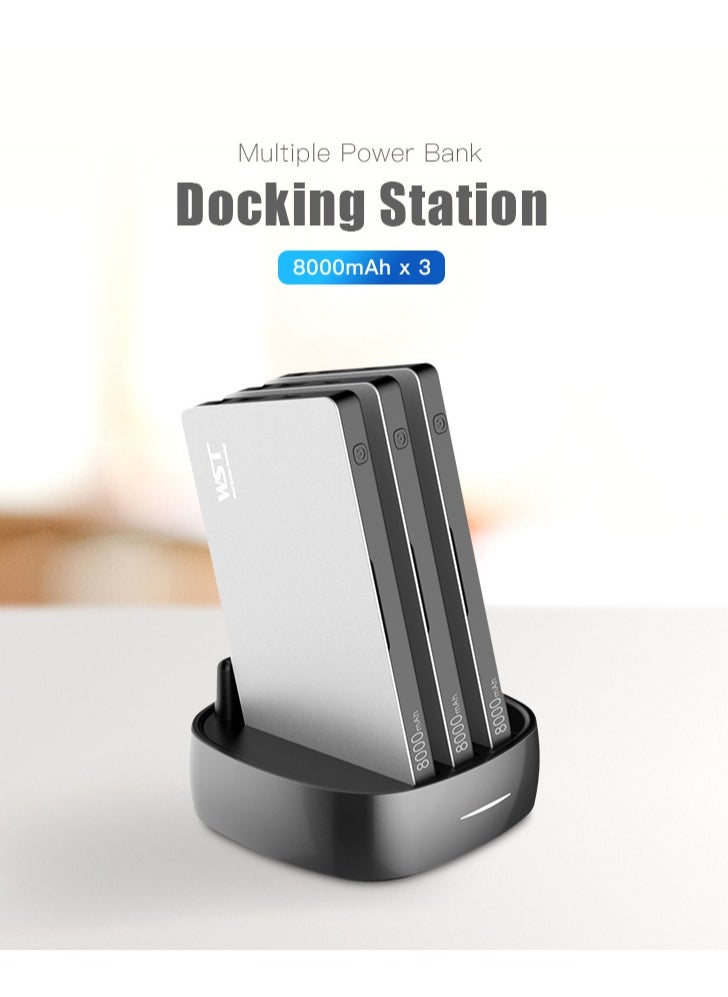 WST - WST Powerbanks Charger Station 3in1 Portable Battery Pack Built In Cable Compatible with Lightning USB-C Micro USB Fast Charging Compact Slim 8000mAh Compatible with iPhone Samsung iPad (Gold) - Image 1