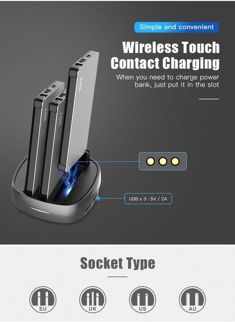 WST - WST Powerbanks Charger Station 3in1 Portable Battery Pack Built In Cable Compatible with Lightning USB-C Micro USB Fast Charging Compact Slim 8000mAh Compatible with iPhone Samsung iPad (Gold) - Image 1