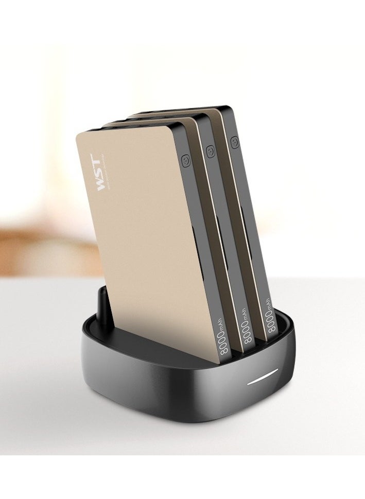 WST - WST Powerbanks Charger Station 3in1 Portable Battery Pack Built In Cable Compatible with Lightning USB-C Micro USB Fast Charging Compact Slim 8000mAh Compatible with iPhone Samsung iPad (Gold) - Image 1