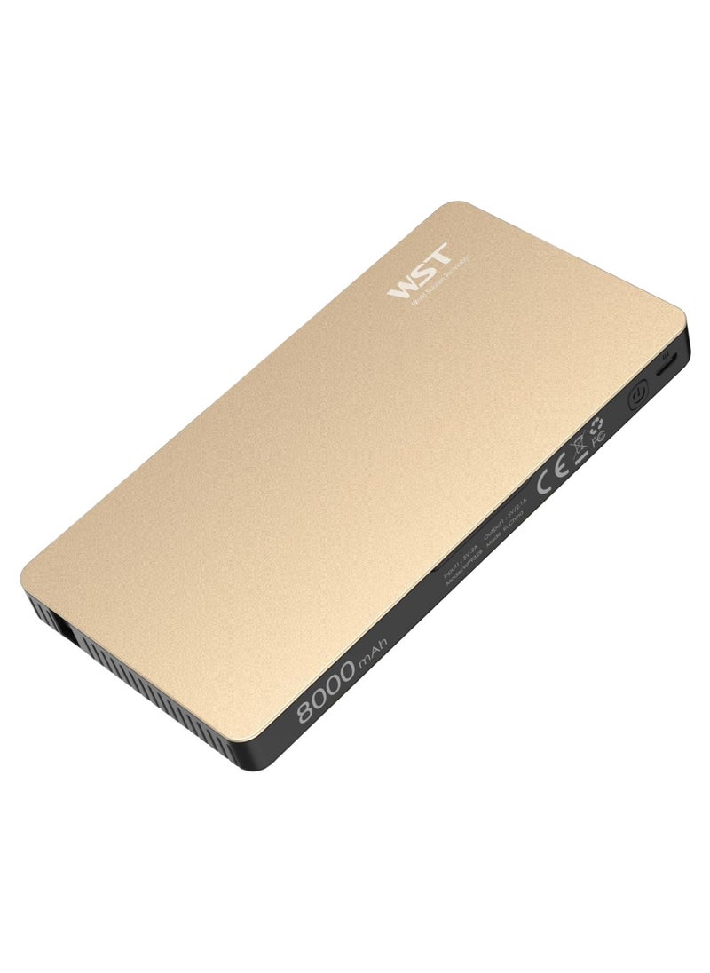WST - WST Powerbanks Charger Station 3in1 Portable Battery Pack Built In Cable Compatible with Lightning USB-C Micro USB Fast Charging Compact Slim 8000mAh Compatible with iPhone Samsung iPad (Gold) - Image 1