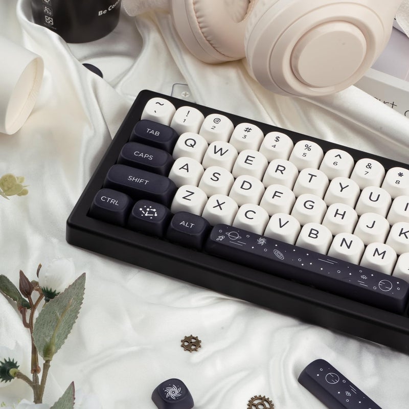 GEKUCAP MOA Keycaps 126 Keys PBT Keycaps Dye-Sublimation Custom Keyboard Key Caps Set for Cherry Gateron MX Switches Mechanical Keyboards, Black White Space Theme Key Caps - Image 3