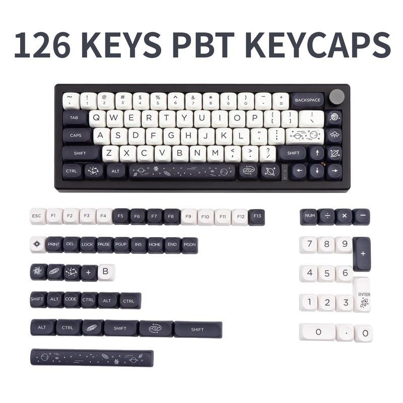 GEKUCAP MOA Keycaps 126 Keys PBT Keycaps Dye-Sublimation Custom Keyboard Key Caps Set for Cherry Gateron MX Switches Mechanical Keyboards, Black White Space Theme Key Caps - Image 2
